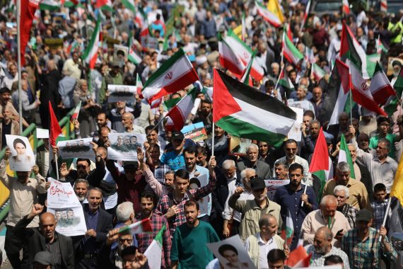 Iranians attend an anti-Israel rally in Tehran, Iran